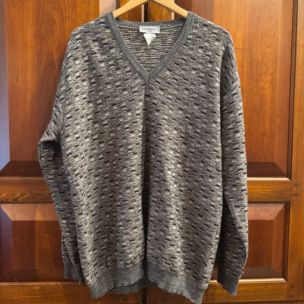 Vintage Bullock & Jones Men’s V-Neck Wool Blend Chunky Knit Sweater Size Xl